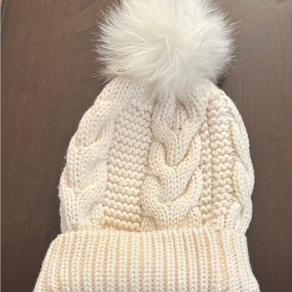 Cozy Cream Knit Pom-Pom Beanie for Kids